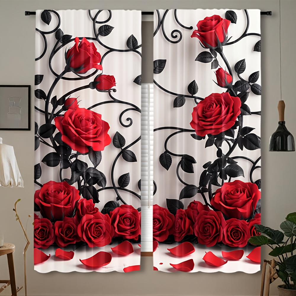 Home Textiles Luxury Curtains - 럭셔리 레드 로즈 꽃무늬 커튼 드레이프