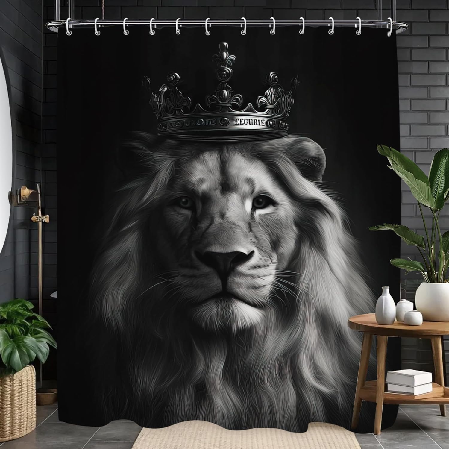 Home Textiles Luxury Curtains - 웅장한 사자 왕 왕관 샤워 커튼