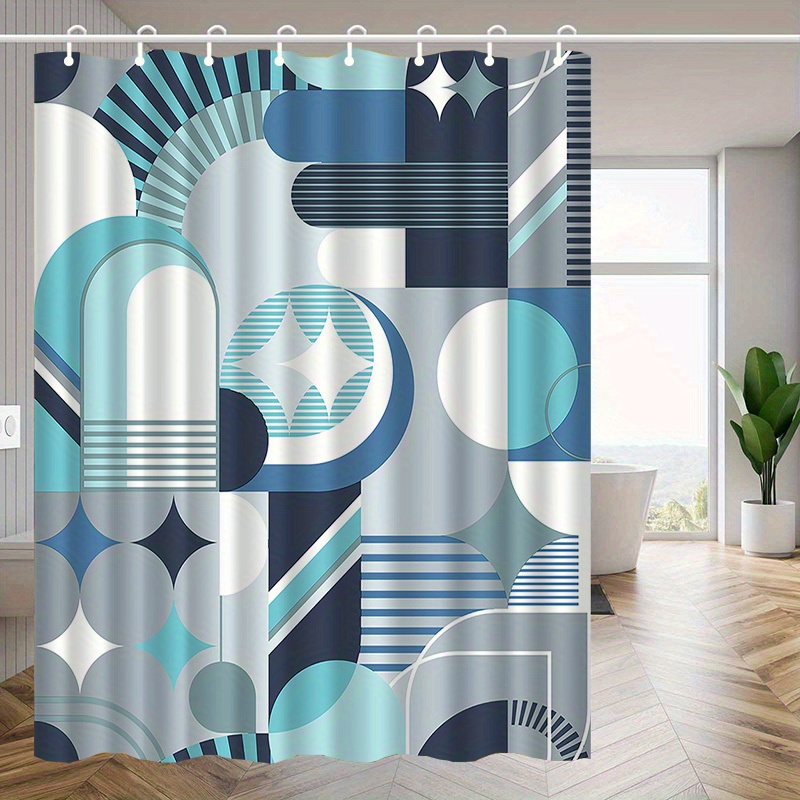 Home Textiles Luxury Curtains - 기하학적 파란색 추상 패턴 샤워 커튼