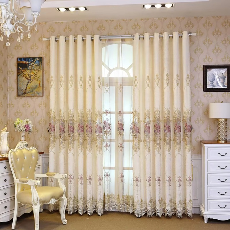 Home Textiles Luxury Curtains - 베이지 색상 고품질 홈데코 윈도우 자수