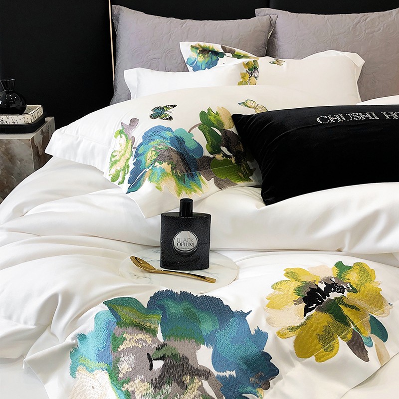 자수 화이트 이집트 코튼 실키 소프트 이불 커버, US - Home Textiles Super Soft 리뷰 및 가격