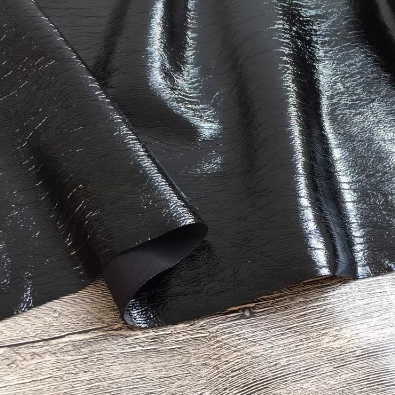 순수 블랙 텍스처 PU 가죽 광택 가죽 코트 디자이너  - Home Textiles Wholesale 리뷰 및 가격