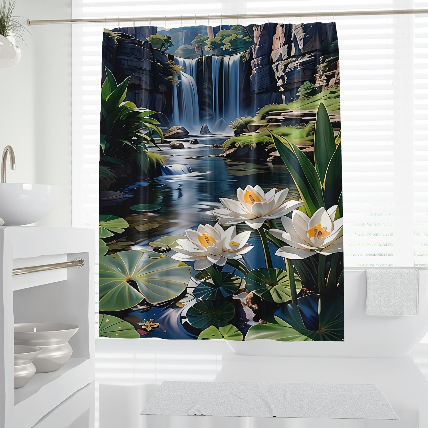 방수 폴리에스터 샤워 커튼 열대 폭포 연꽃 자연 프린트 - Home Textiles Luxury Curtains 리뷰 및 가격