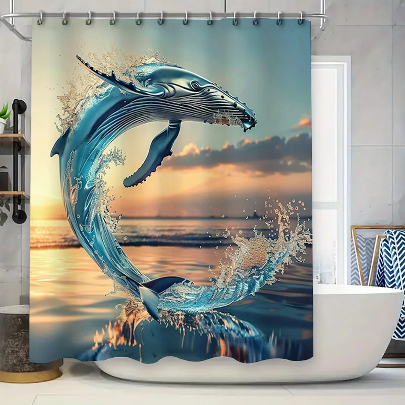 푸른 고래 인쇄 샤워 커튼 방수 목욕 장식 욕실 럭셔리 - Home Textiles Luxury Curtains 리뷰 및 가격