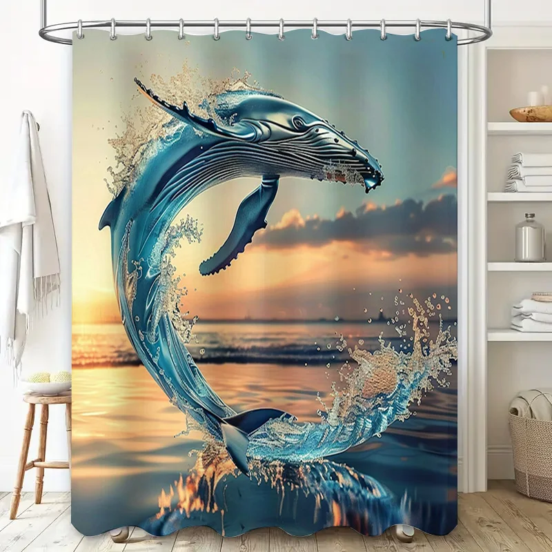 푸른 고래 인쇄 샤워 커튼 방수 목욕 장식 욕실 럭셔리 - Home Textiles Luxury Curtains 리뷰 및 가격