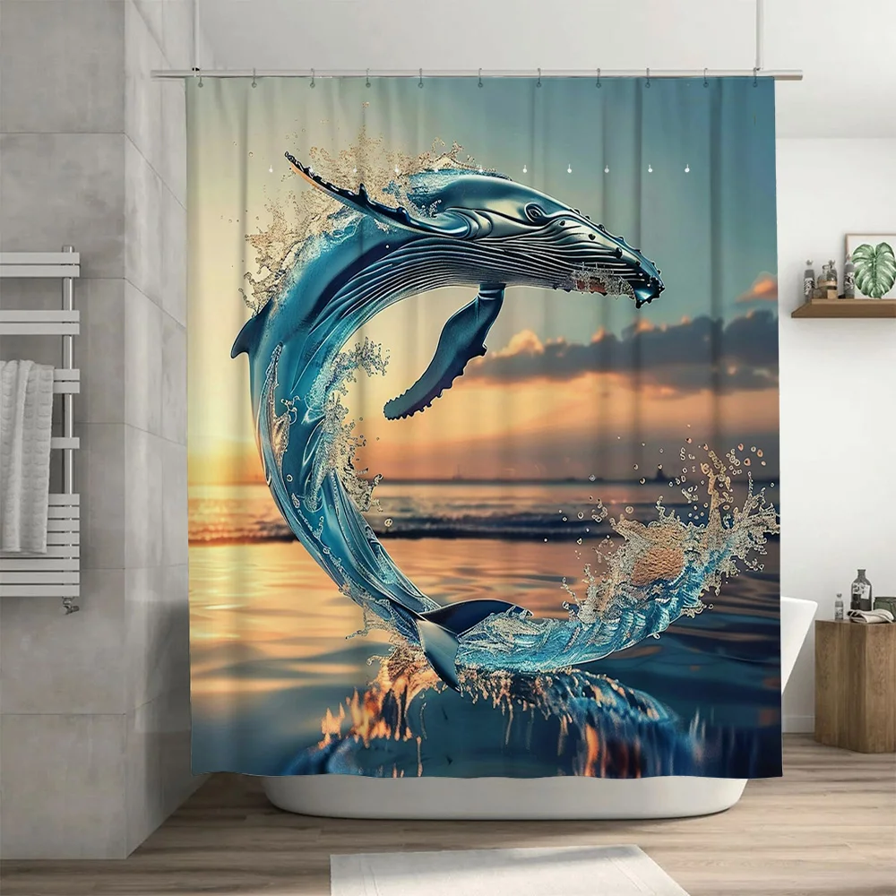 푸른 고래 인쇄 샤워 커튼 방수 목욕 장식 욕실 럭셔리 - Home Textiles Luxury Curtains 리뷰 및 가격