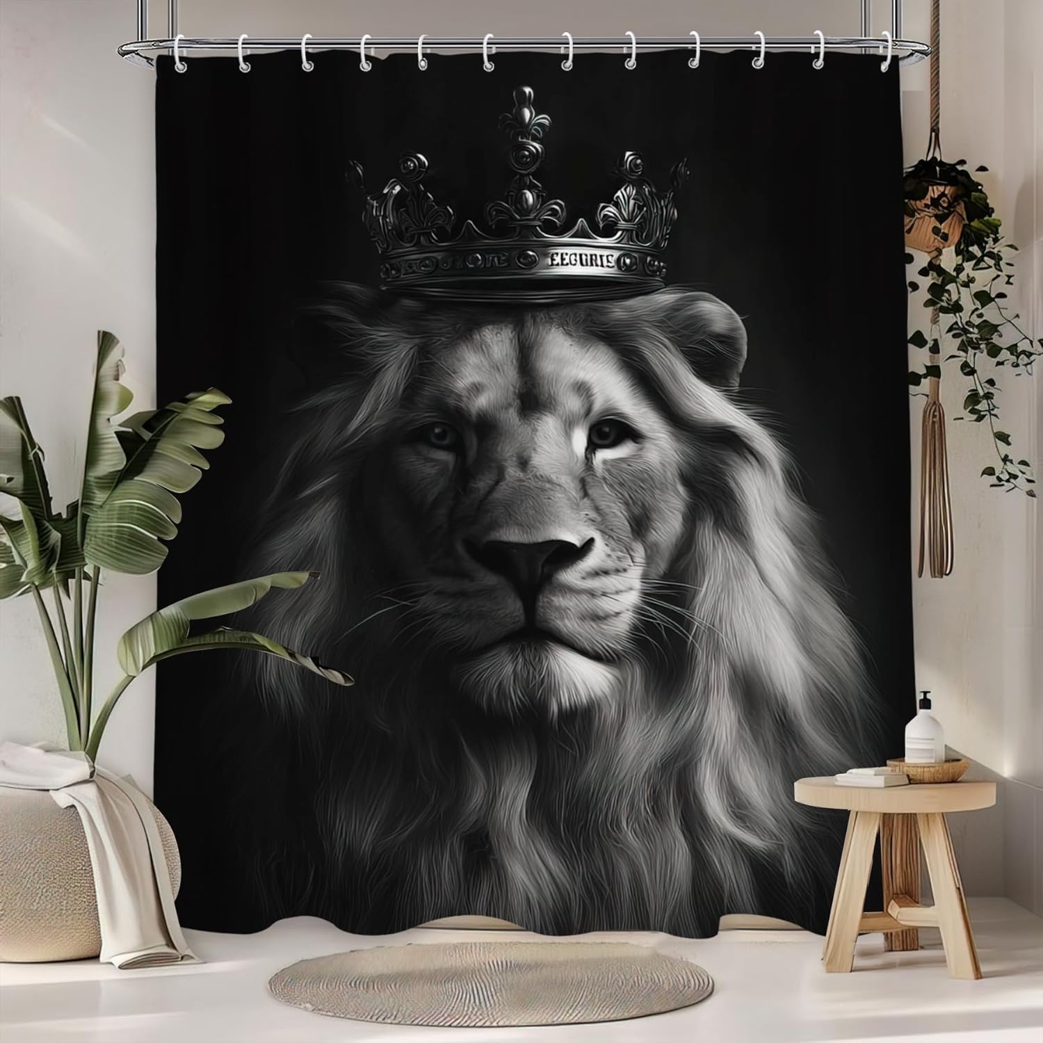 웅장한 사자 왕 왕관 샤워 커튼 욕실 홈 데코 럭셔리  - Home Textiles Luxury Curtains 리뷰 및 가격