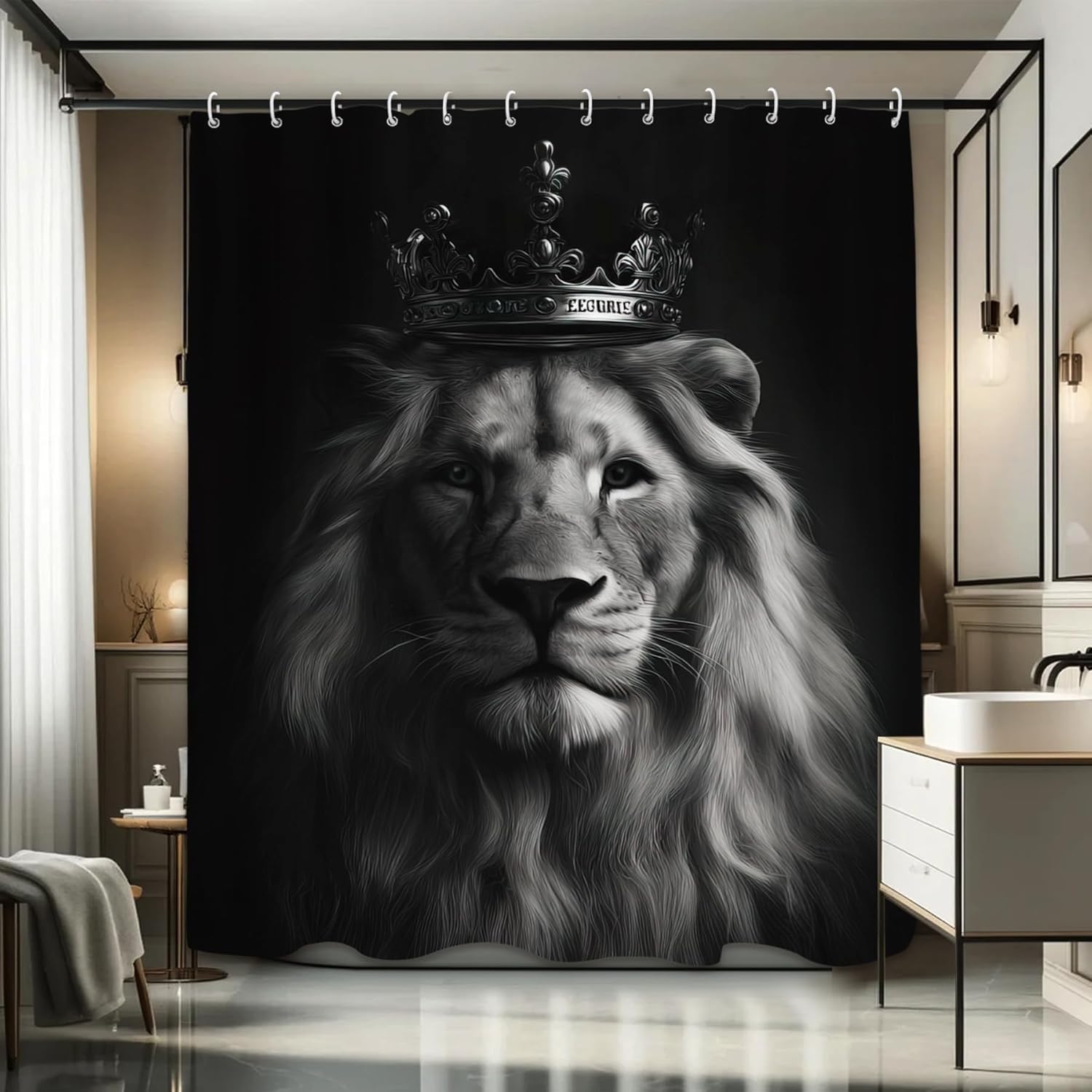 웅장한 사자 왕 왕관 샤워 커튼 욕실 홈 데코 럭셔리  - Home Textiles Luxury Curtains 리뷰 및 가격