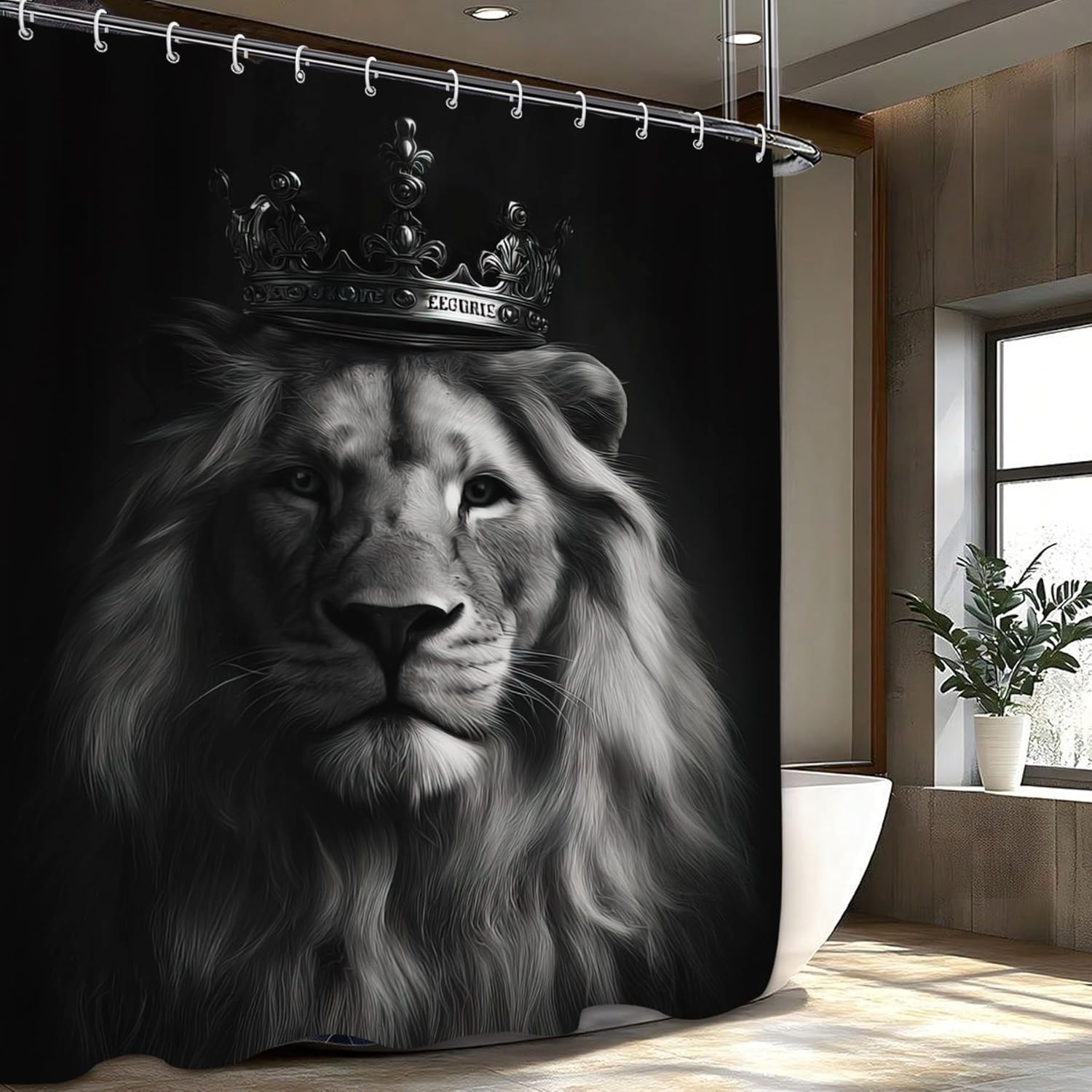 웅장한 사자 왕 왕관 샤워 커튼 욕실 홈 데코 럭셔리  - Home Textiles Luxury Curtains 리뷰 및 가격