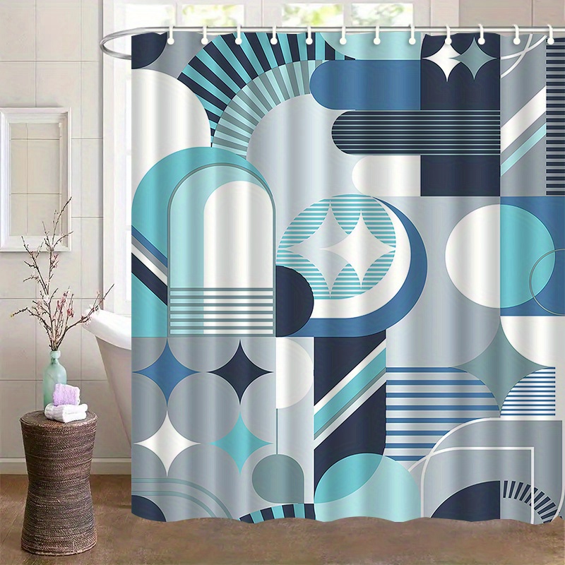 기하학적 파란색 추상 패턴 샤워 커튼 현대 방수 욕실  - Home Textiles Luxury Curtains 리뷰 및 가격