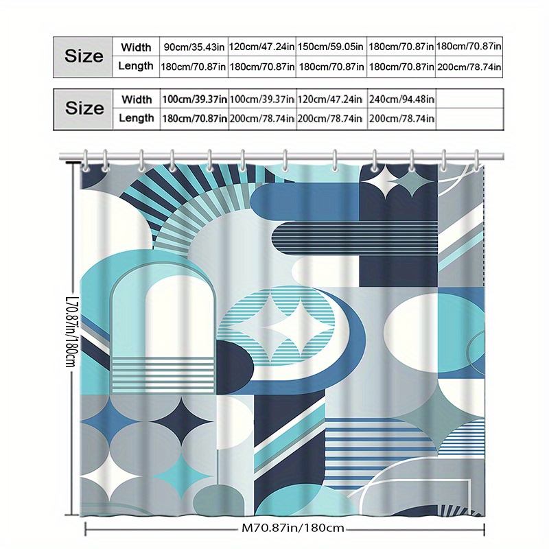 기하학적 파란색 추상 패턴 샤워 커튼 현대 방수 욕실  - Home Textiles Luxury Curtains 리뷰 및 가격