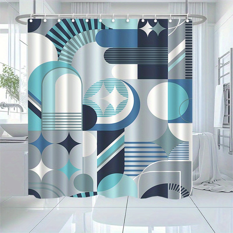 기하학적 파란색 추상 패턴 샤워 커튼 현대 방수 욕실  - Home Textiles Luxury Curtains 리뷰 및 가격