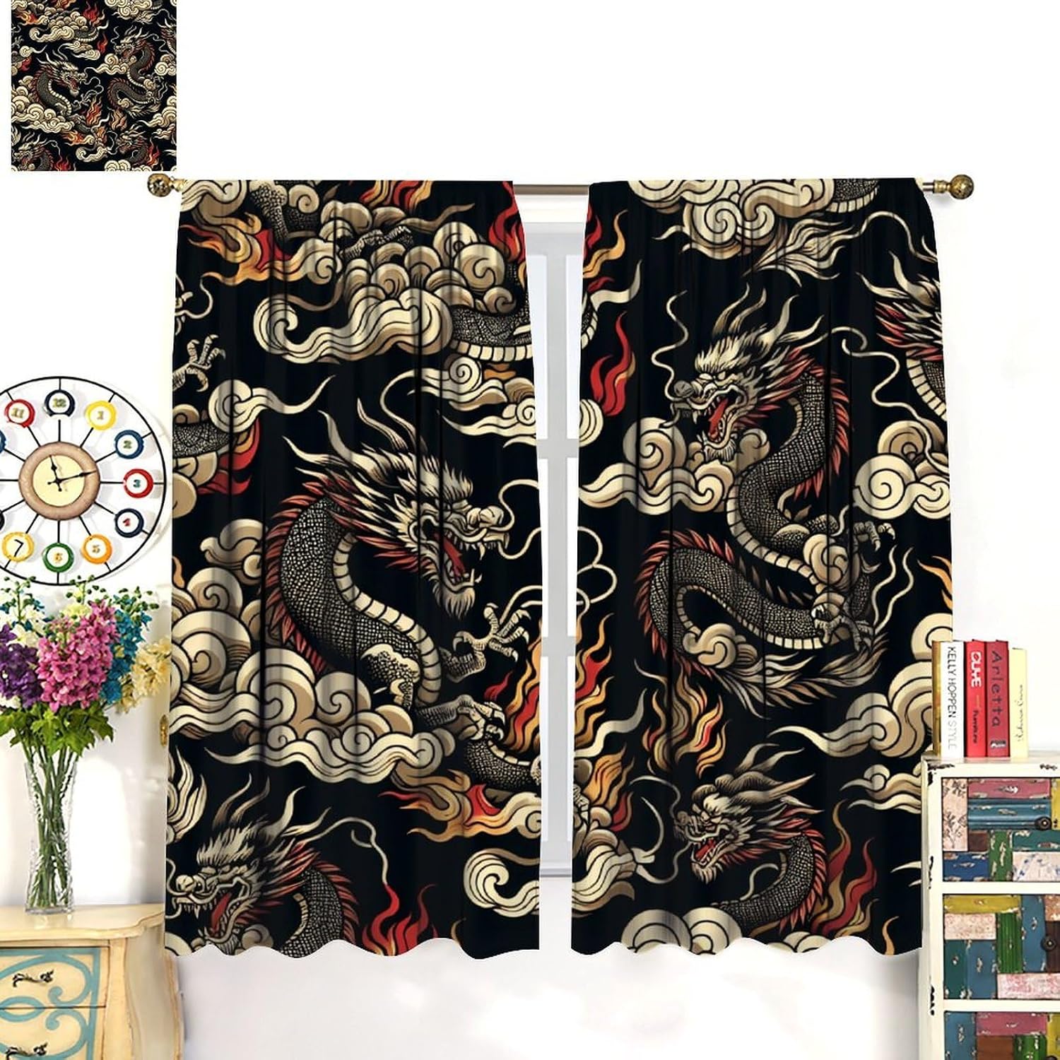 고급스러운 아시아 드래곤 커튼 검은 배경 중국 동양 스 - Home Textiles Luxury Curtains 리뷰 및 가격