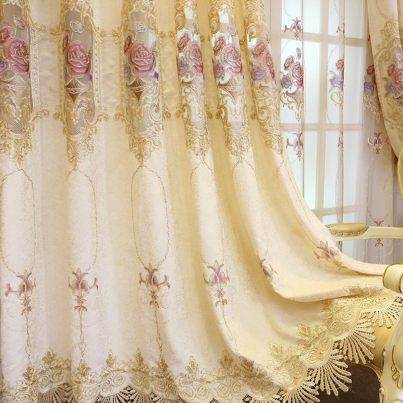 베이지 색상 고품질 홈데코 윈도우 자수 커튼, 거실용  - Home Textiles Luxury Curtains 리뷰 및 가격